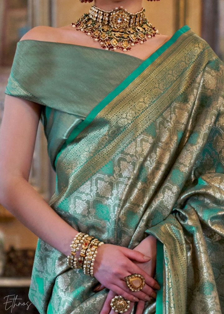 Sea Green Tissue Dharmavaram Silk Saree