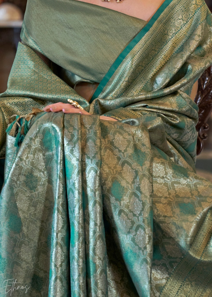 Sea Green Tissue Dharmavaram Silk Saree