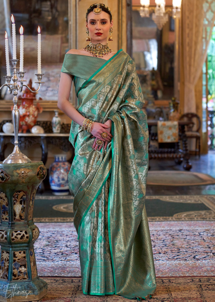Sea Green Tissue Dharmavaram Silk Saree