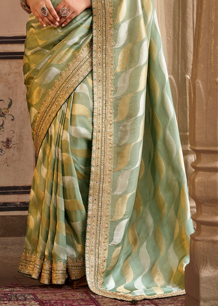 Seafoam Green Waves Woven Silk Saree