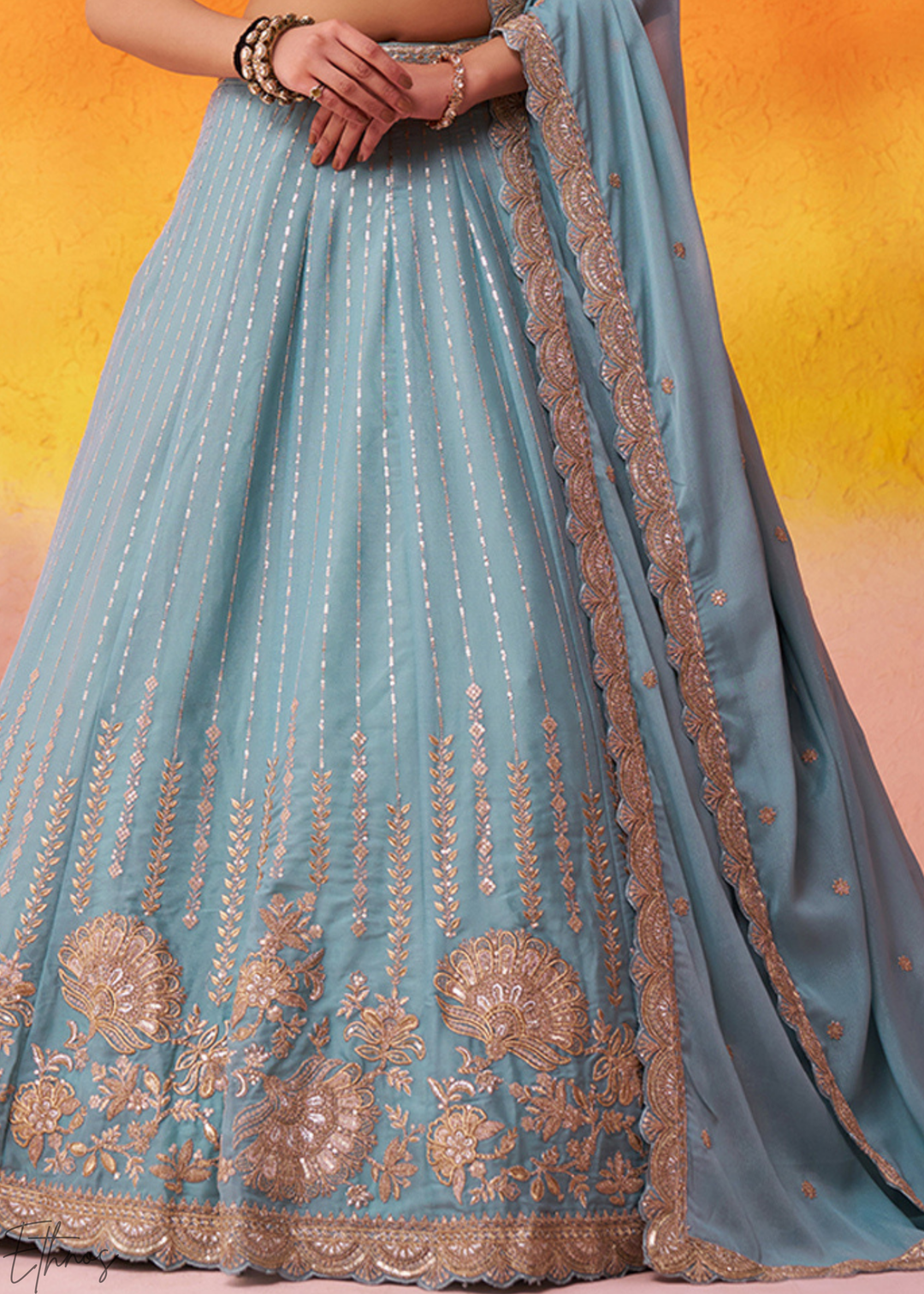 Sea Green Tissue Silk Lehenga