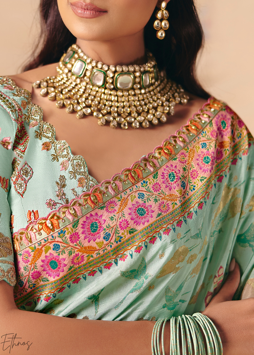 Shaded Green Dola Silk Saree