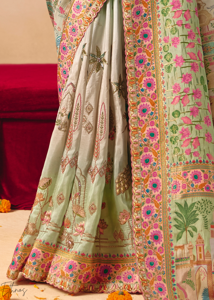 Shaded Green Dola Silk Saree