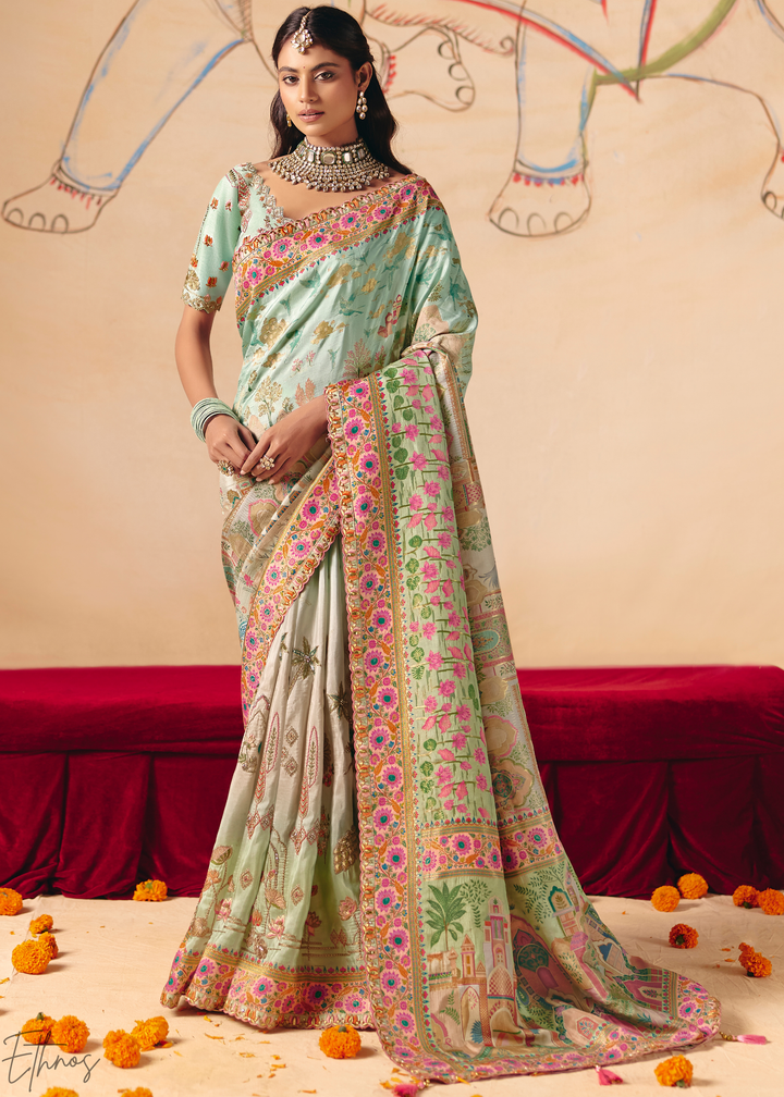 Shaded Green Dola Silk Saree