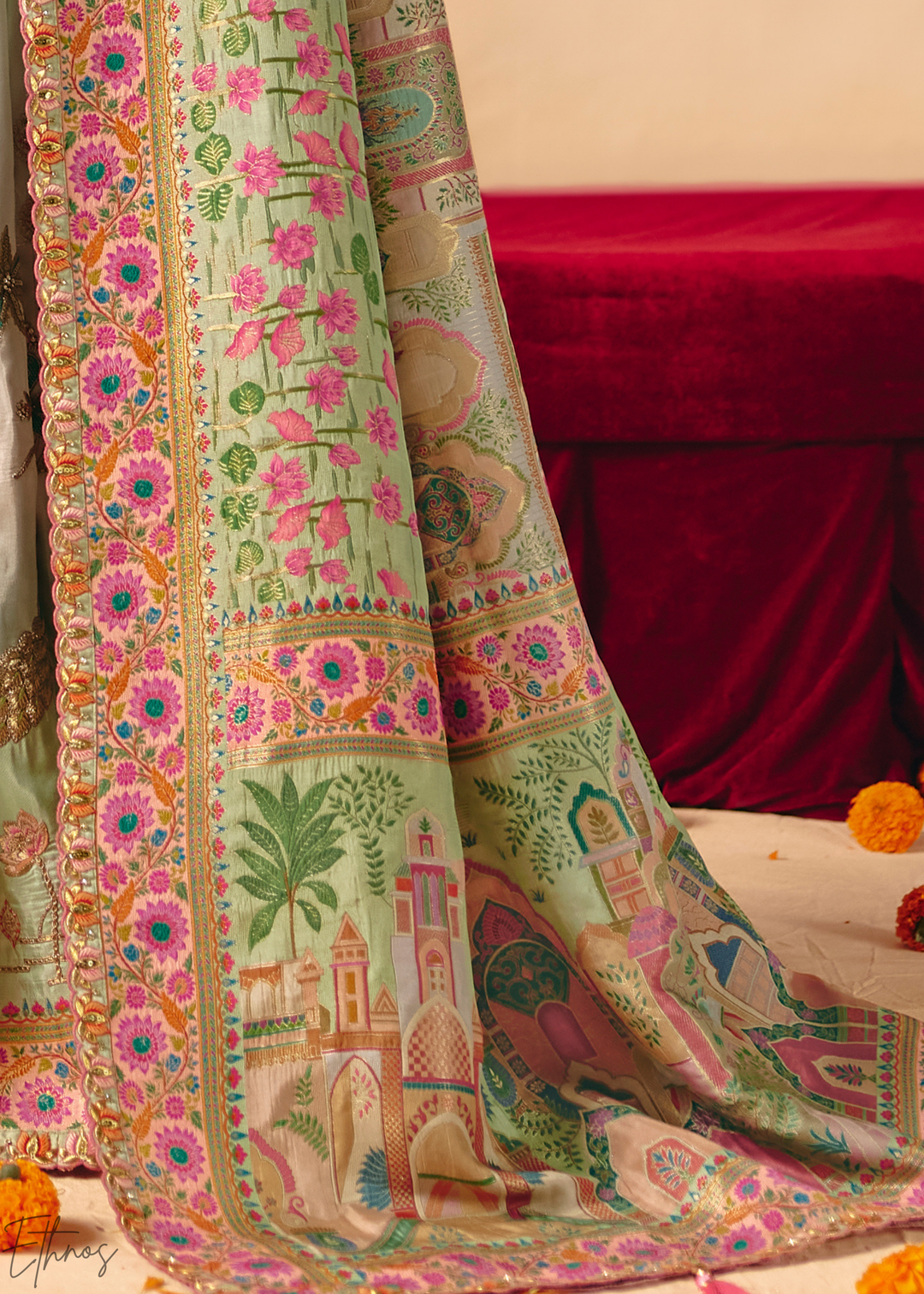 Shaded Green Dola Silk Saree