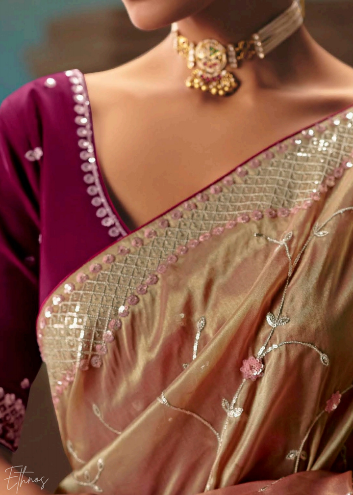 Shaded Green Sequins Organza Saree