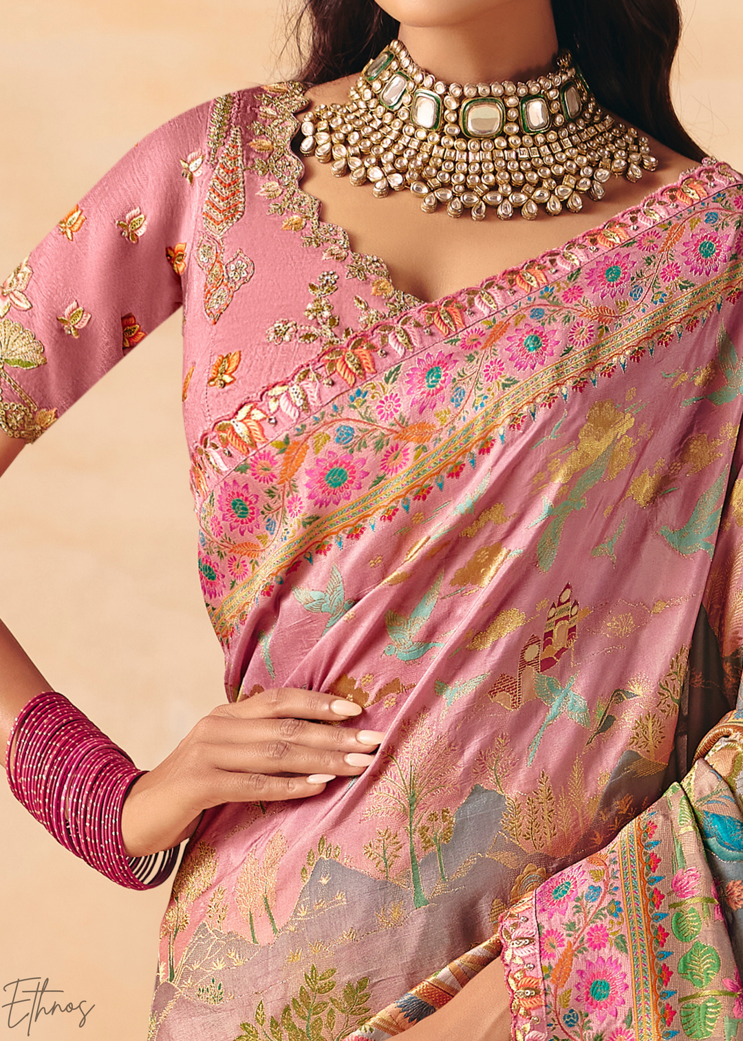 Shaded Pink Dola Silk Saree
