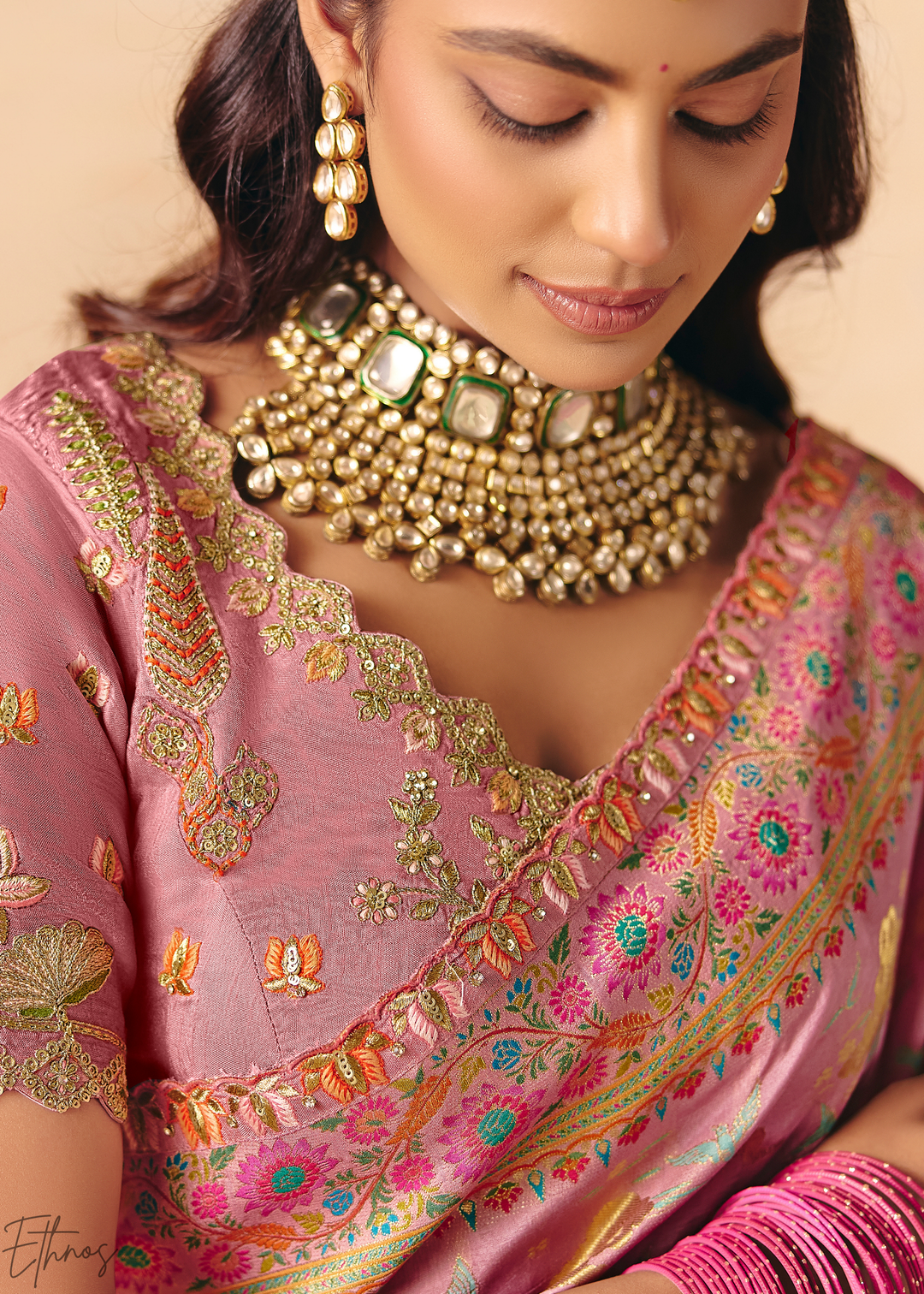 Shaded Pink Dola Silk Saree