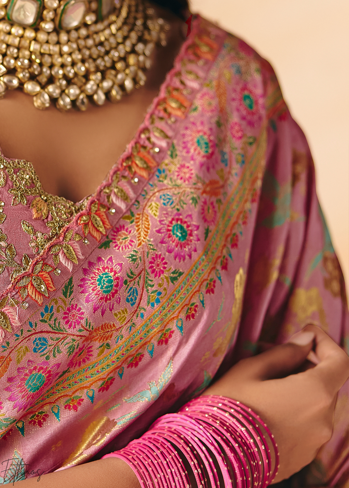 Shaded Pink Dola Silk Saree