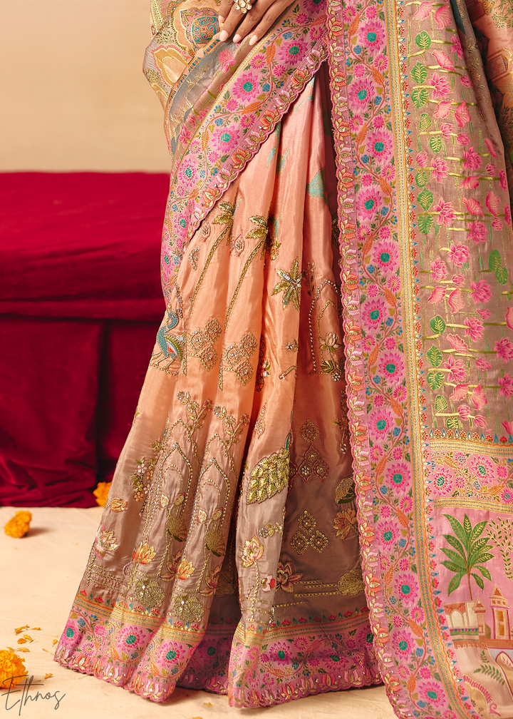 Shaded Pink Dola Silk Saree
