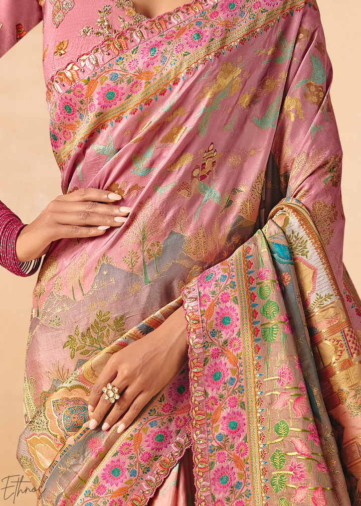 Shaded Pink Dola Silk Saree