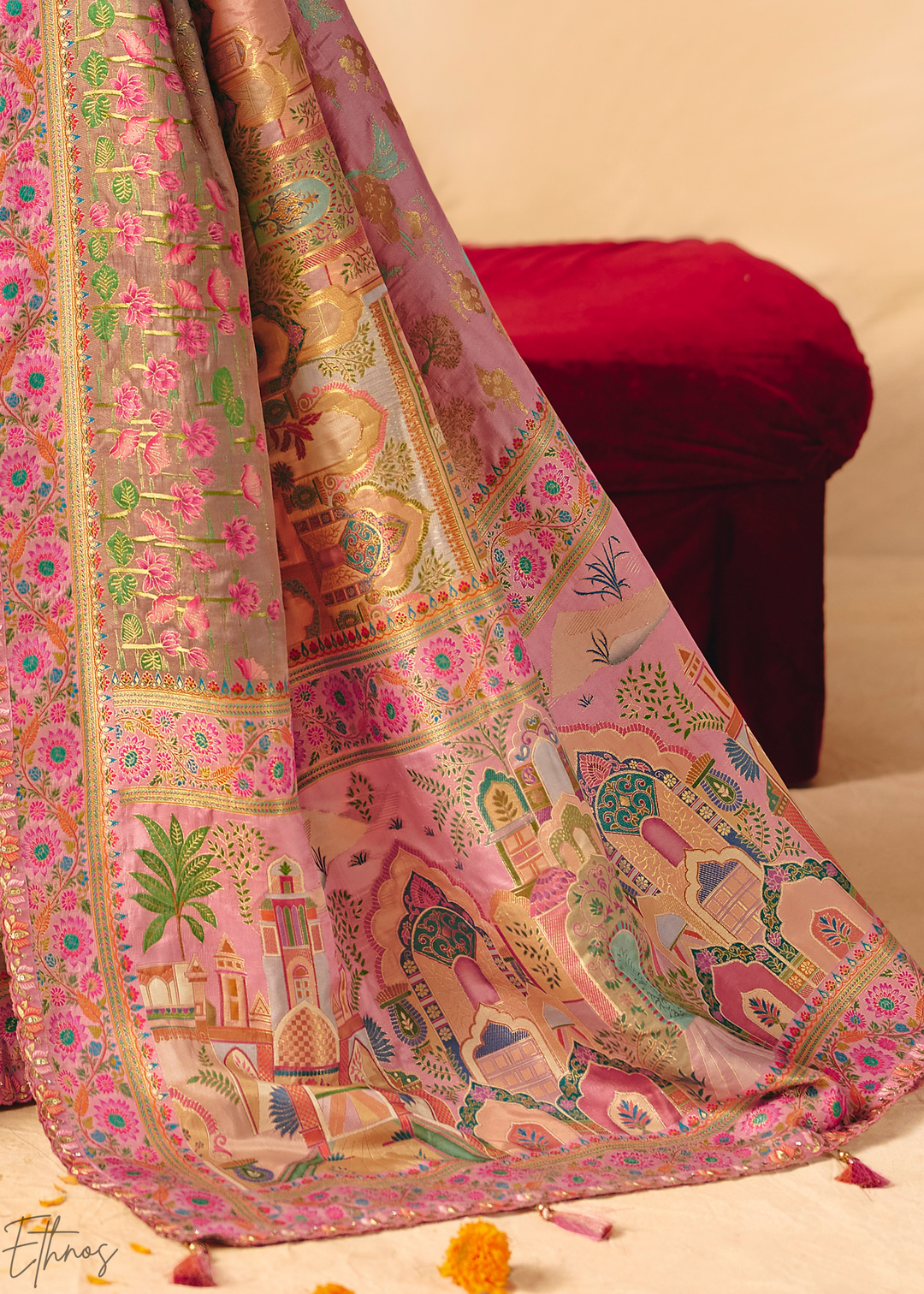 Shaded Pink Dola Silk Saree