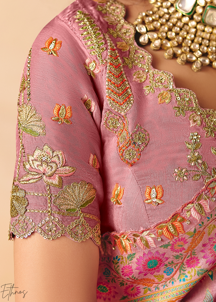 Shaded Pink Dola Silk Saree