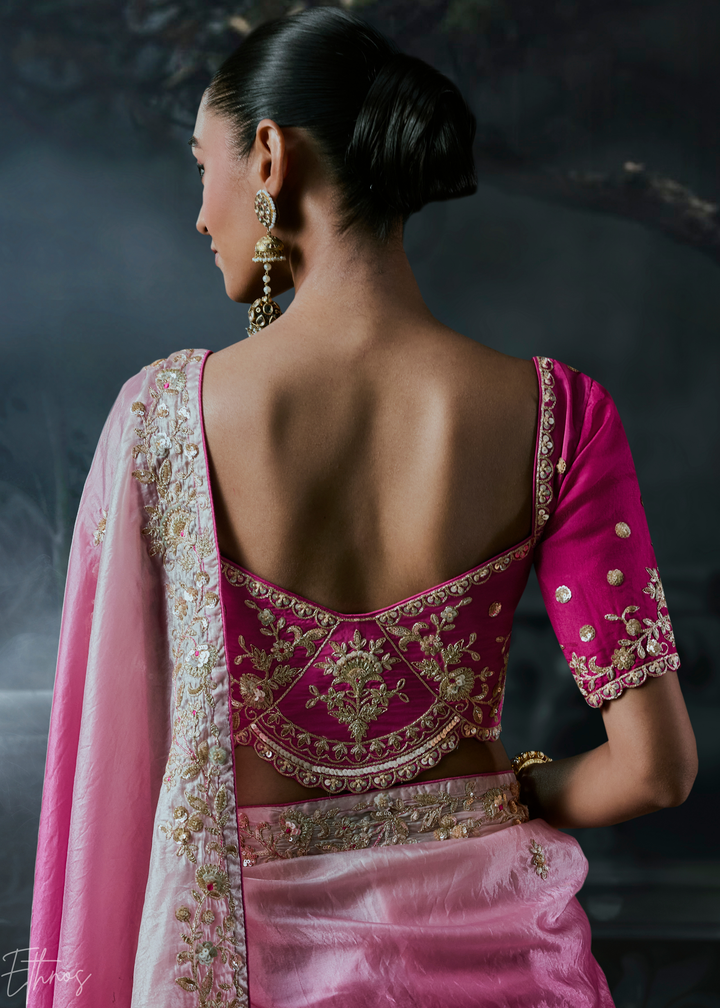 Shaded Pink Dual Tone Organza Silk Saree