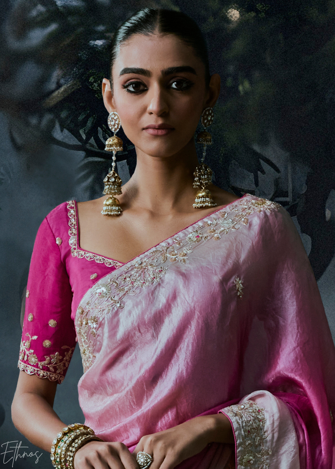 Shaded Pink Dual Tone Organza Silk Saree