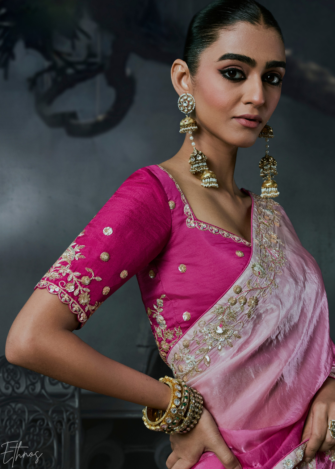 Shaded Pink Dual Tone Organza Silk Saree