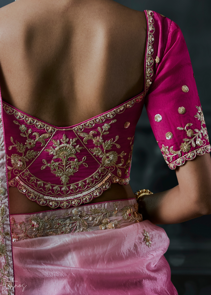 Shaded Pink Dual Tone Organza Silk Saree