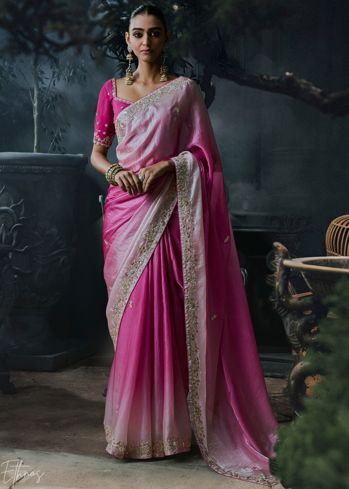 Shaded Pink Dual Tone Organza Silk Saree