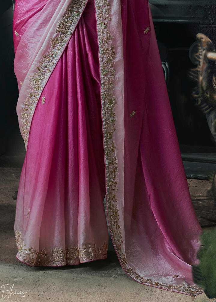 Shaded Pink Dual Tone Organza Silk Saree