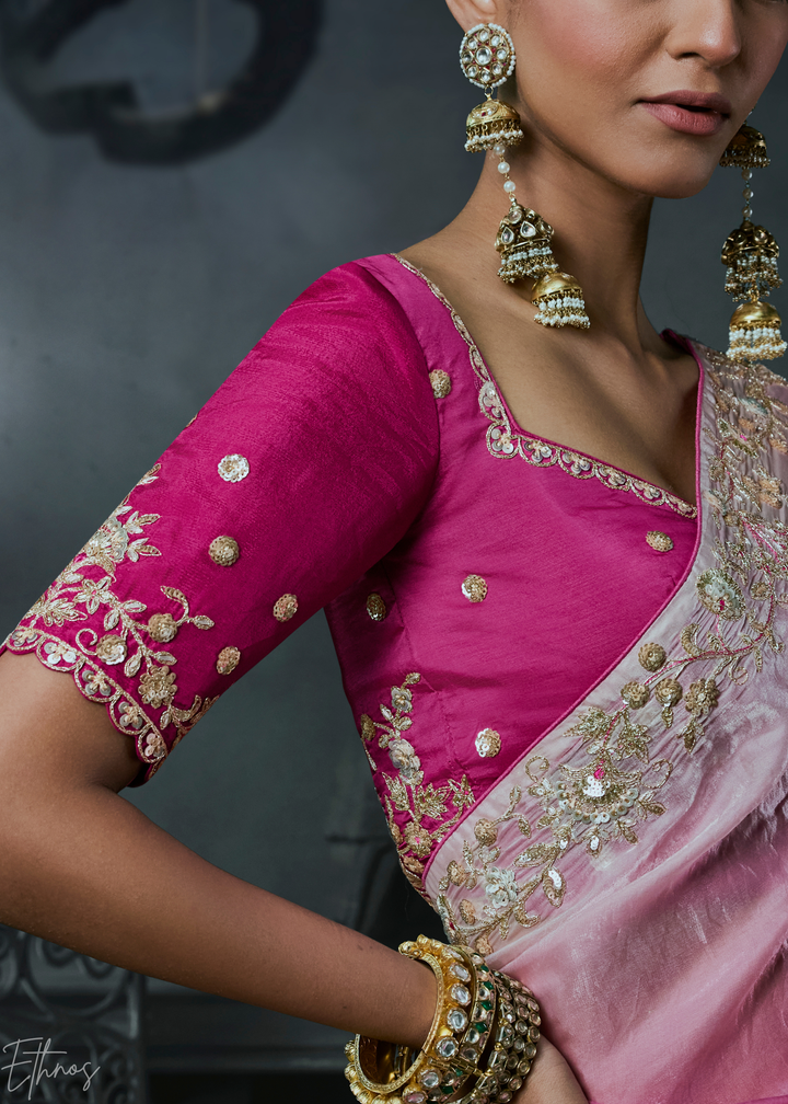 Shaded Pink Dual Tone Organza Silk Saree