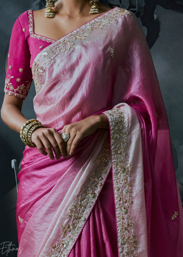 Shaded Pink Dual Tone Organza Silk Saree