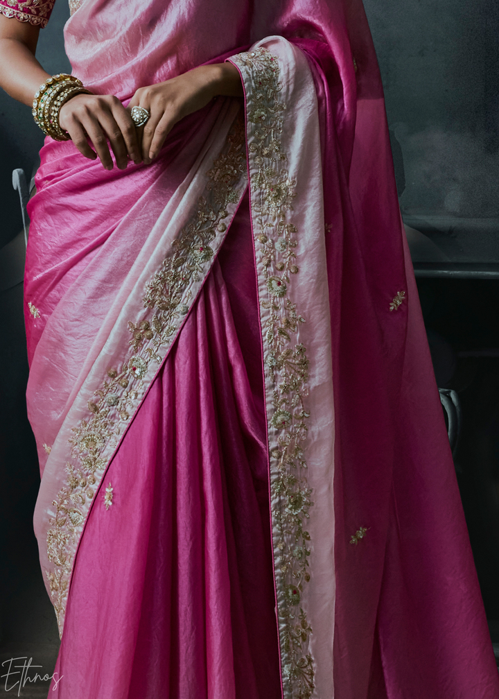 Shaded Pink Dual Tone Organza Silk Saree