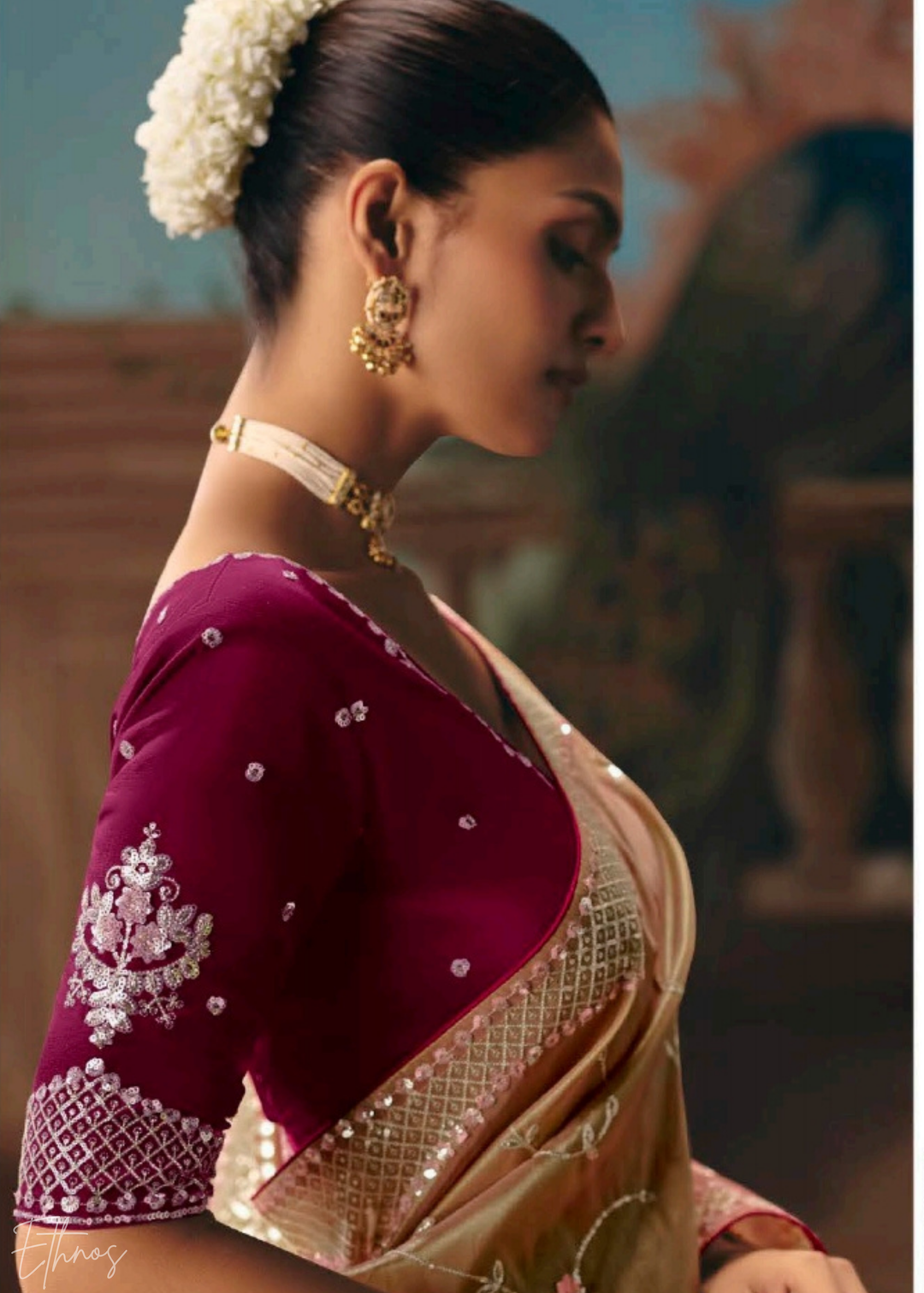 Shaded Green Sequins Organza Saree