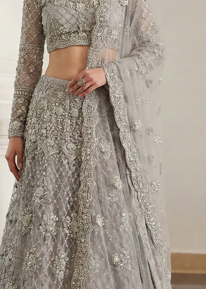Silver Grey All-Over Sequin Embroidered Net Lehenga Choli