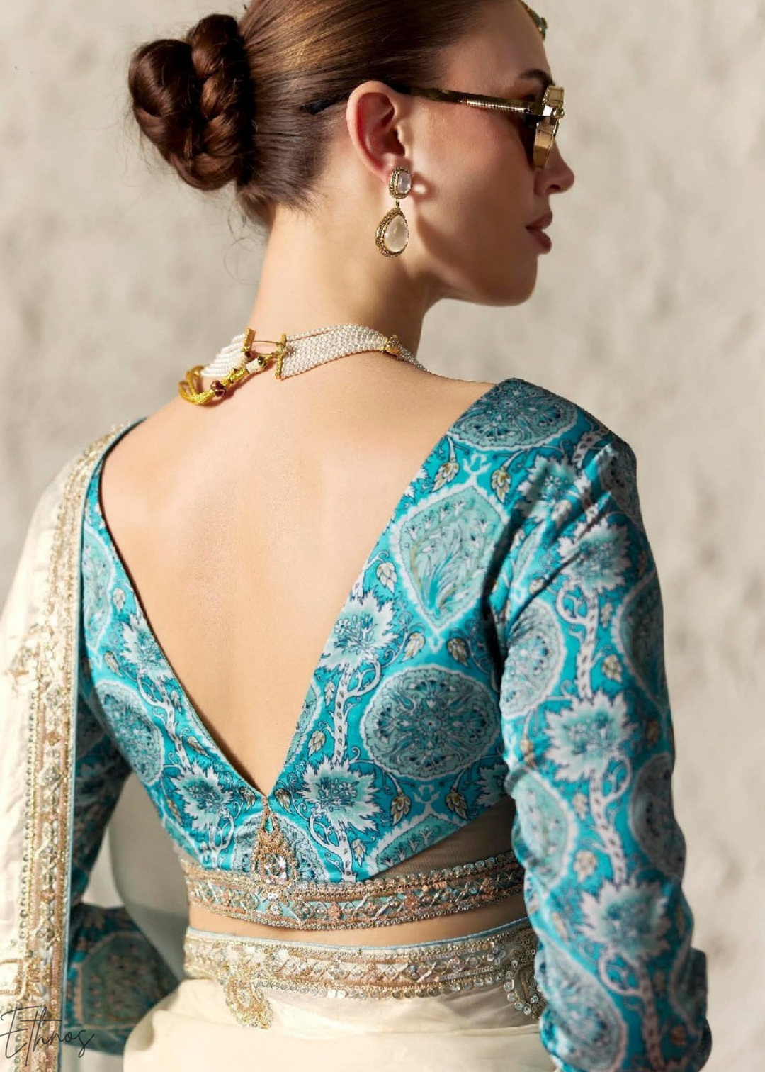 Sky Blue Embroidered Glass Tissue Designer Saree