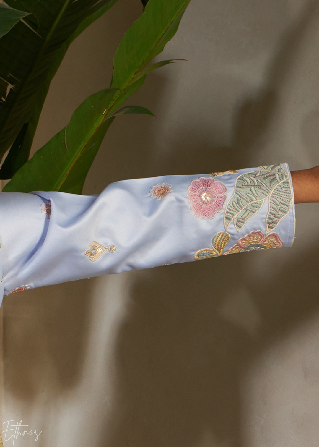 Sky Blue Embroidered Jacket With Satin Kurta Pajama