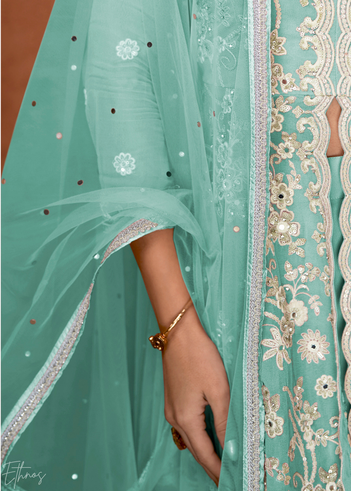 Sky Blue Georgette Peplum Sharara Suit