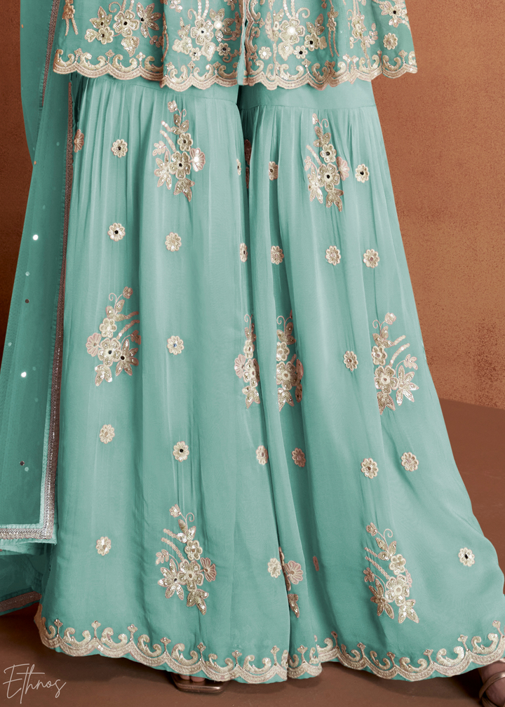 Sky Blue Georgette Peplum Sharara Suit