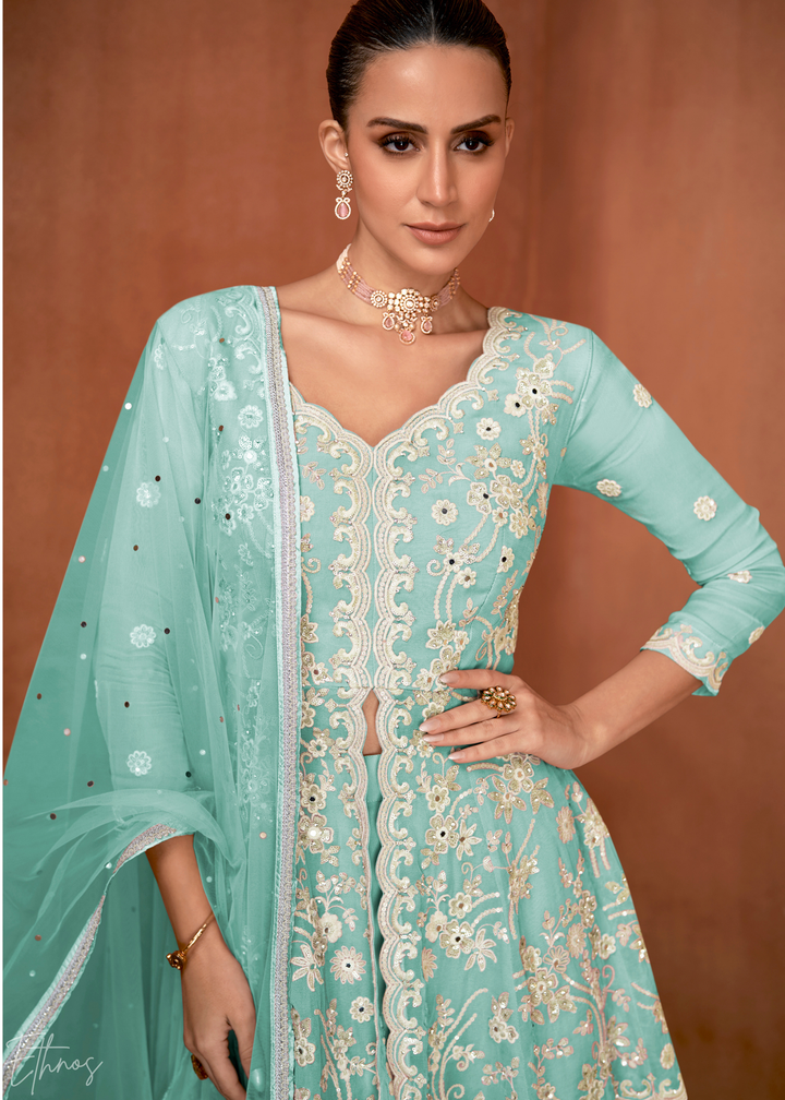 Sky Blue Georgette Peplum Sharara Suit
