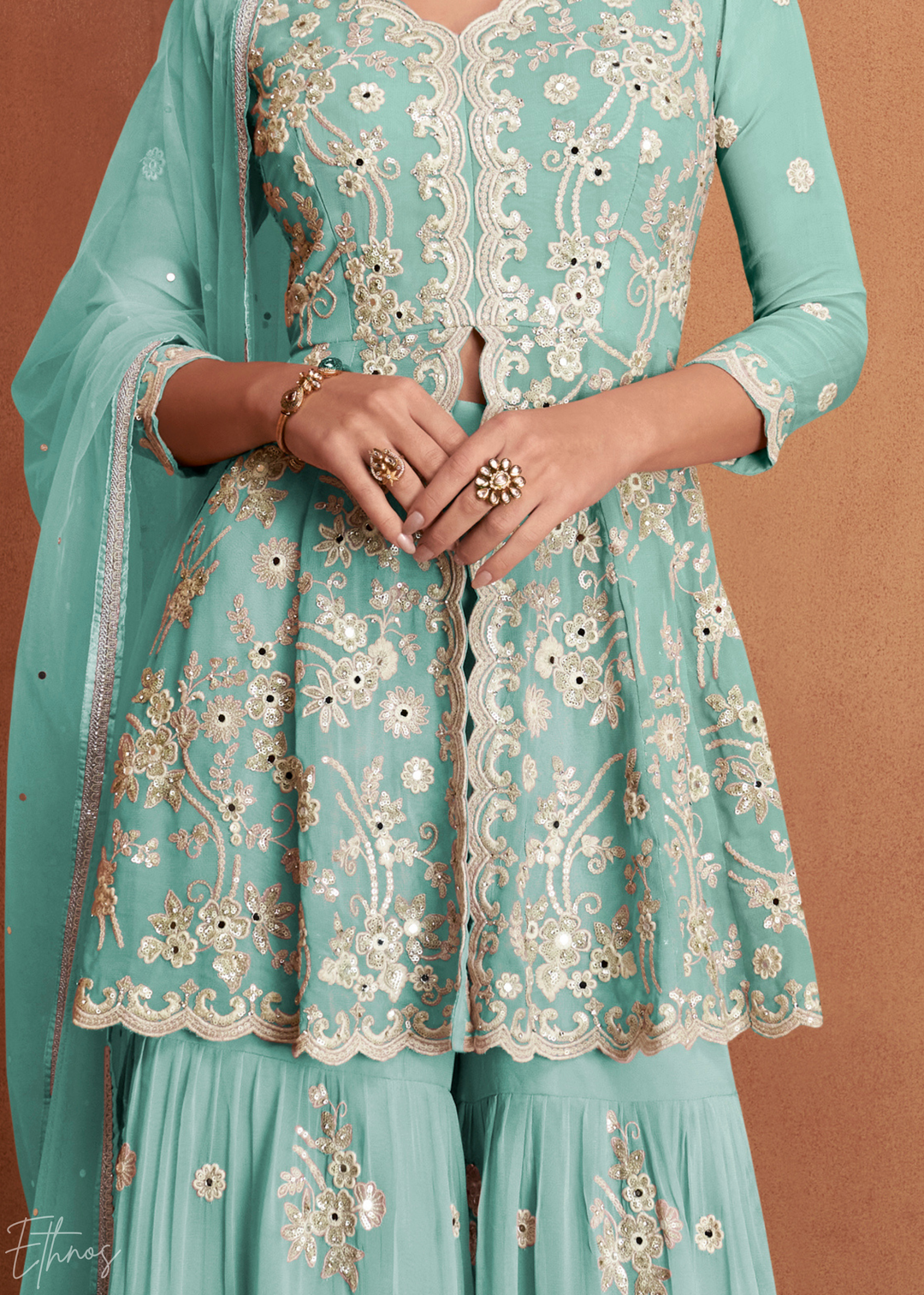 Sky Blue Georgette Peplum Sharara Suit
