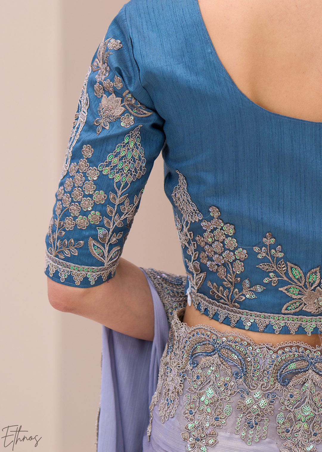 Sky Blue Glistening Shimmer Satin Saree