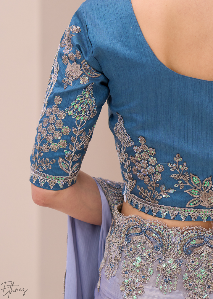 Sky Blue Glistening Shimmer Satin Saree