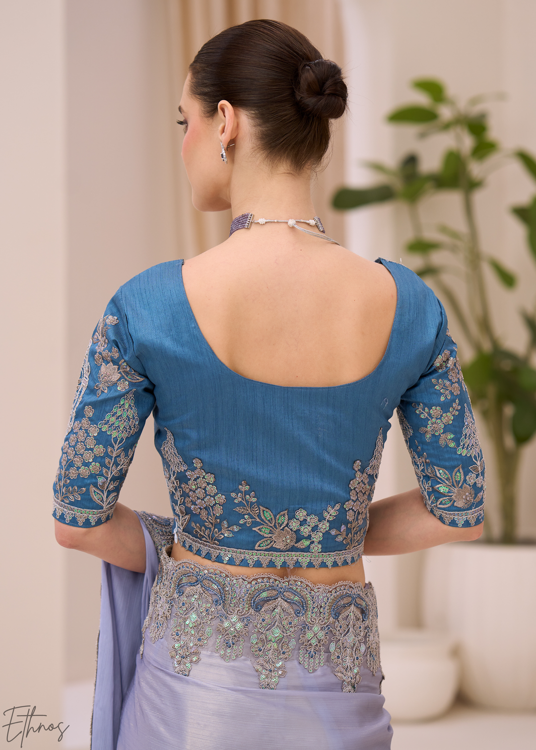 Sky Blue Glistening Shimmer Satin Saree