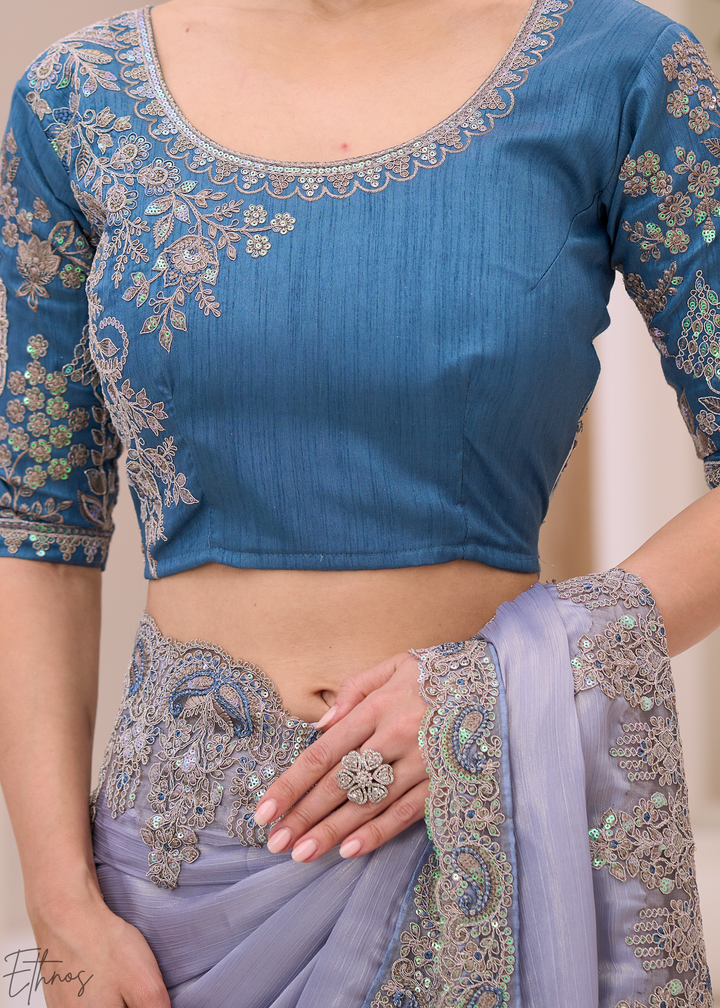 Sky Blue Glistening Shimmer Satin Saree