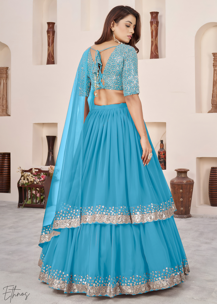 Sky Blue Sequins Georgette Lehenga