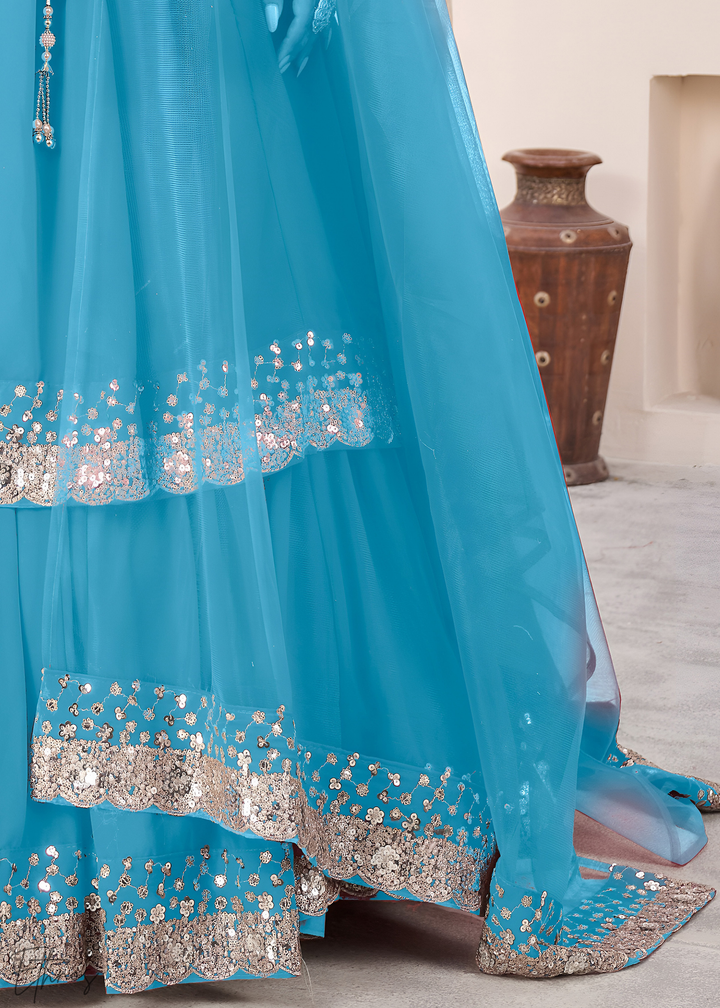 Sky Blue Sequins Georgette Lehenga