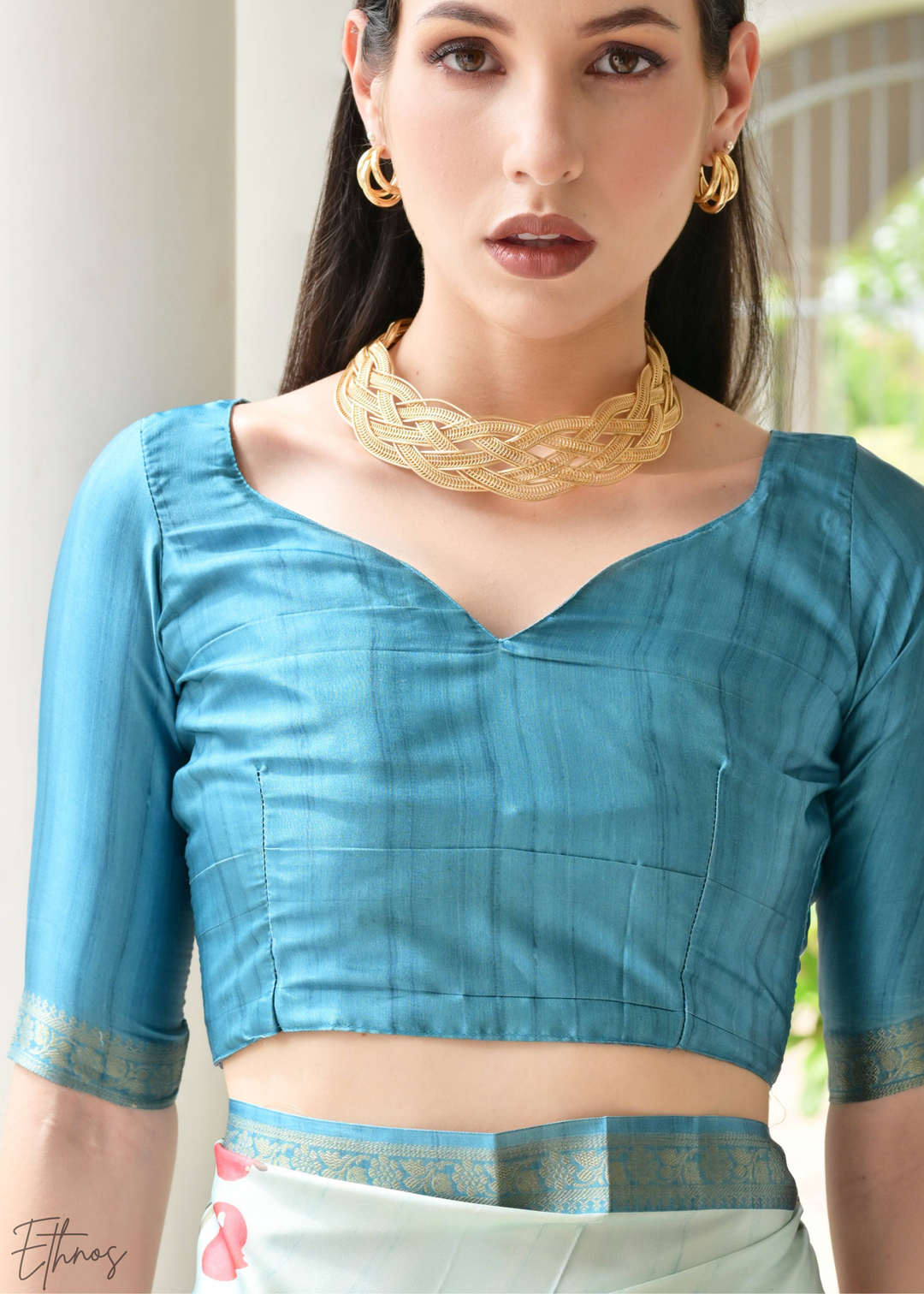 Soft Blue Floral Zari Satin Silk Saree