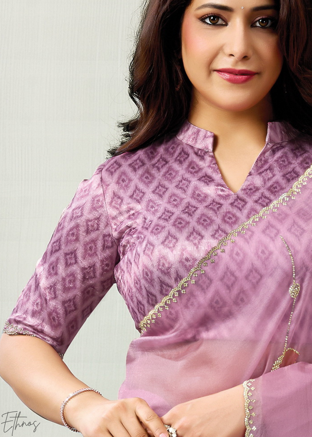 Soft Lavender Scattered Orangza Tissue Silk Saree
