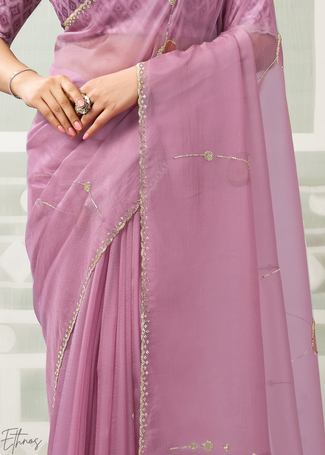 Soft Lavender Scattered Orangza Tissue Silk Saree