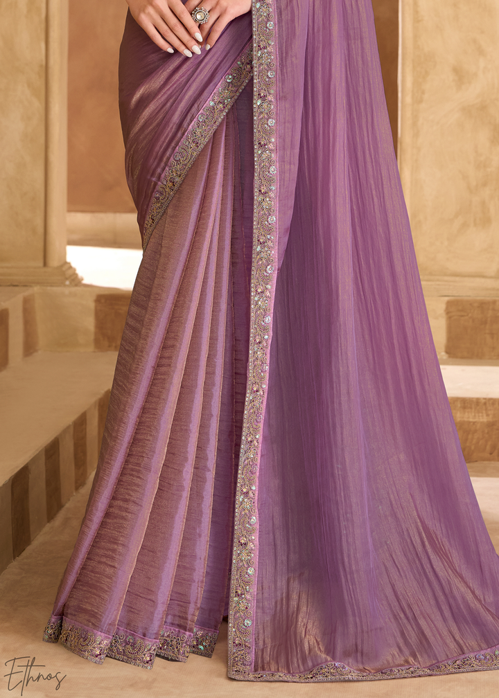 Soft Lilac Luminous Weave Tissue Georgette Saree