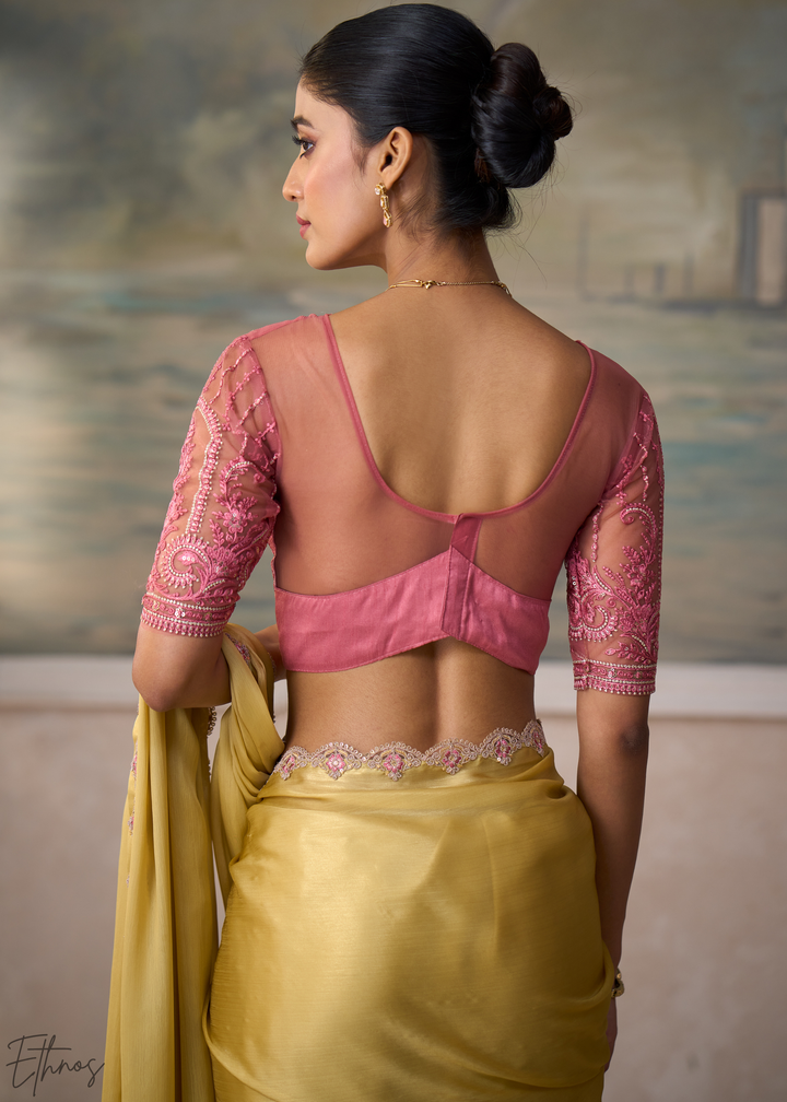 Soft Mustard Ruffle Border Chiffon Saree