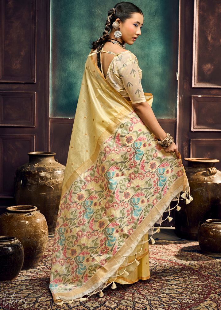 Soft Primrose Artisan Phulkari Weave Silk Saree