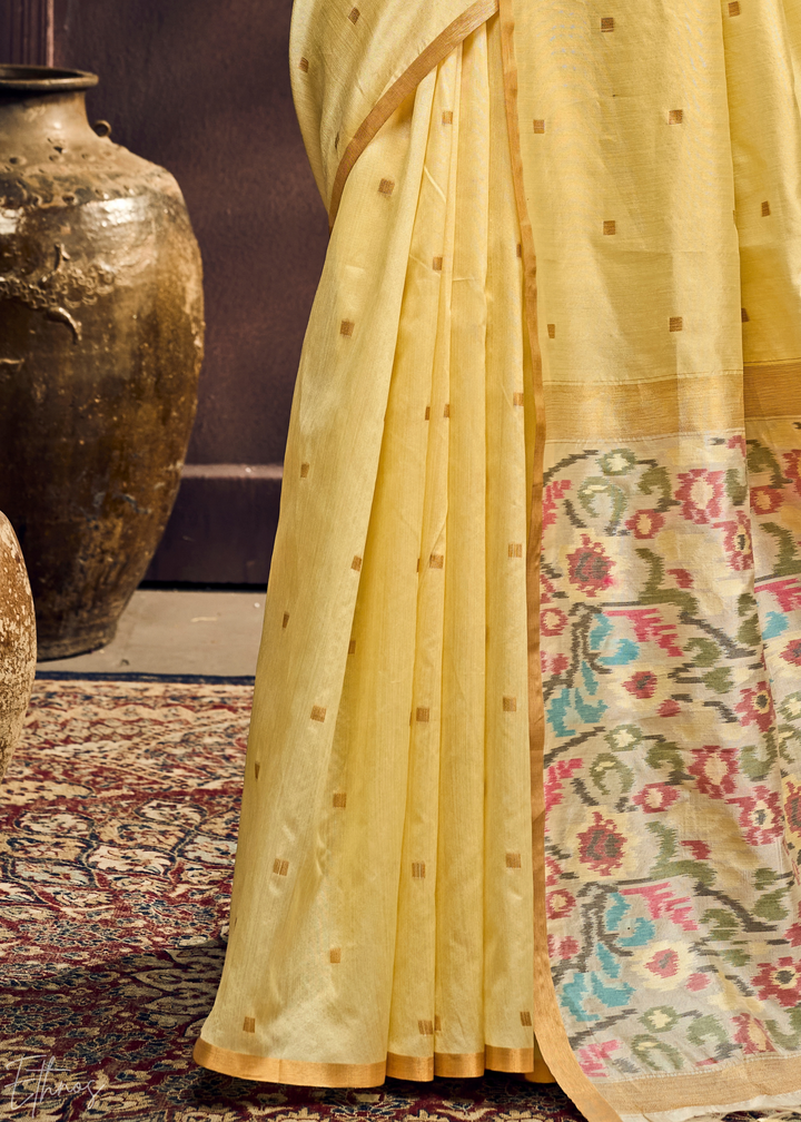 Soft Primrose Artisan Phulkari Weave Silk Saree