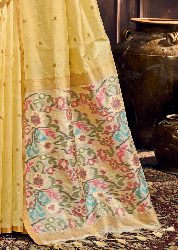 Soft Primrose Artisan Phulkari Weave Silk Saree