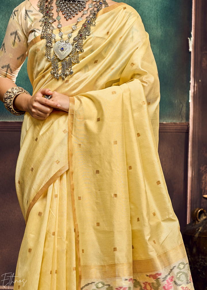 Soft Primrose Artisan Phulkari Weave Silk Saree