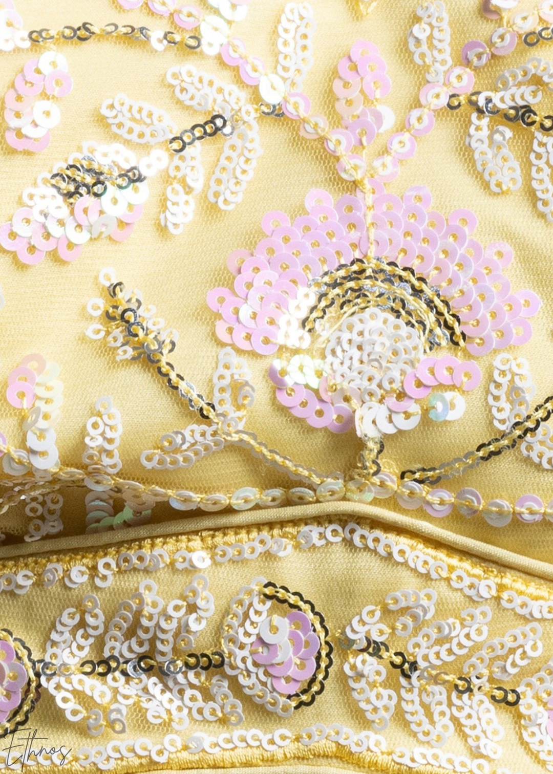 Soft Primrose Foliage Filigree Net Lehenga